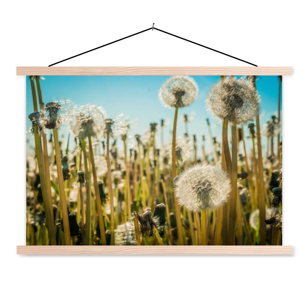 MuchoWow Textilposter Blumen - Löwenzahn - Gras 120x80 cm mit holzfarbenen Rahmen - Aufhängeset