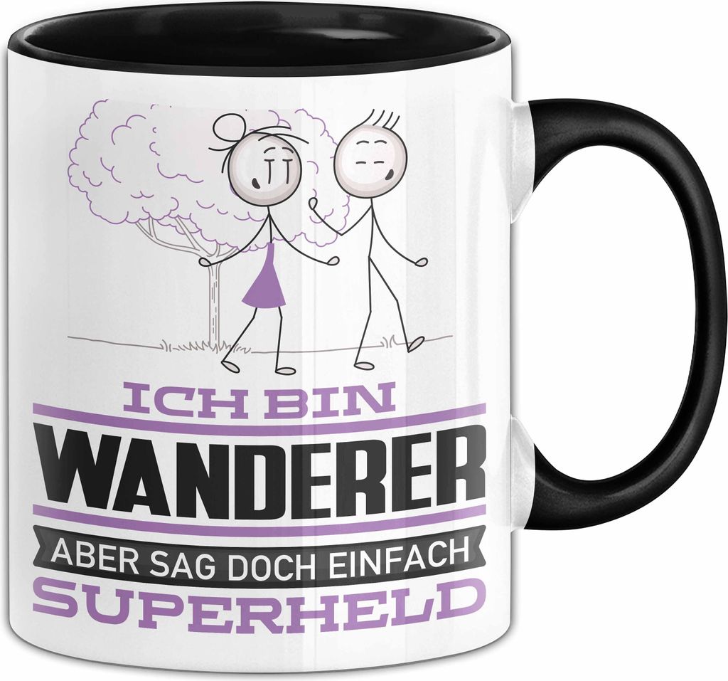 Wanderer Geschenk Tasse Ich Bin Wanderer Aber Sag Doch Einfach Superheld Lustige Geschenkdiee für Wanderer Kaffee-Becher (Schwarz)
