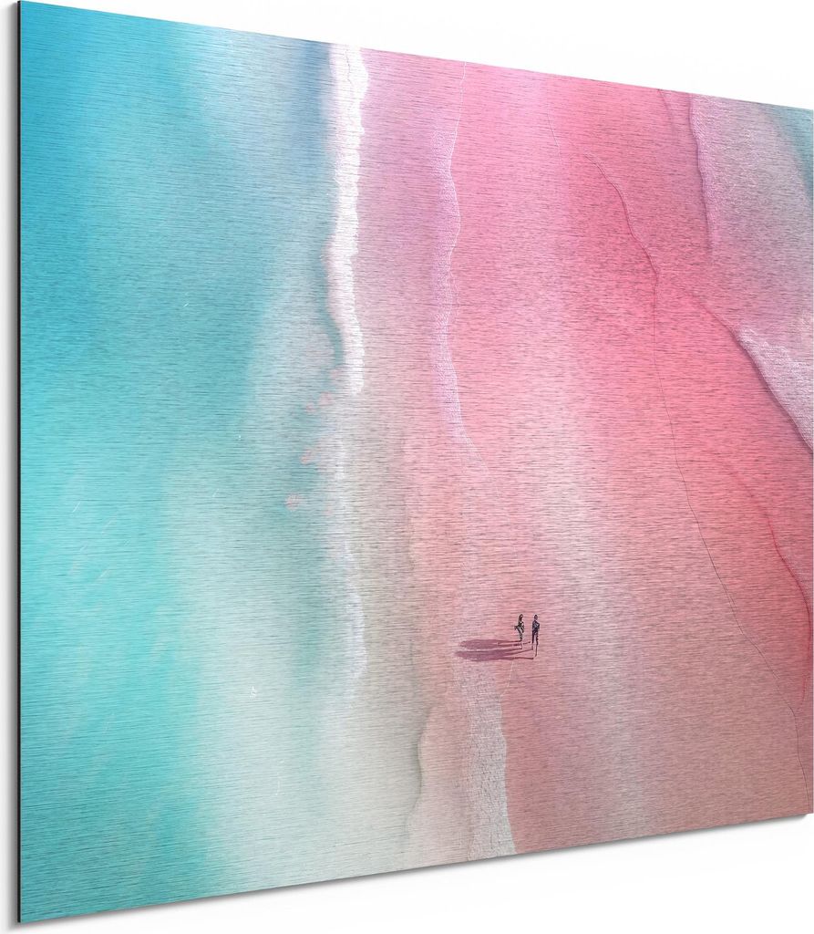 DEQORI Alu-Dibond Bild Silber 40x30 cm 'Rosa Strandliebe' Wandbild Metall dünn Design