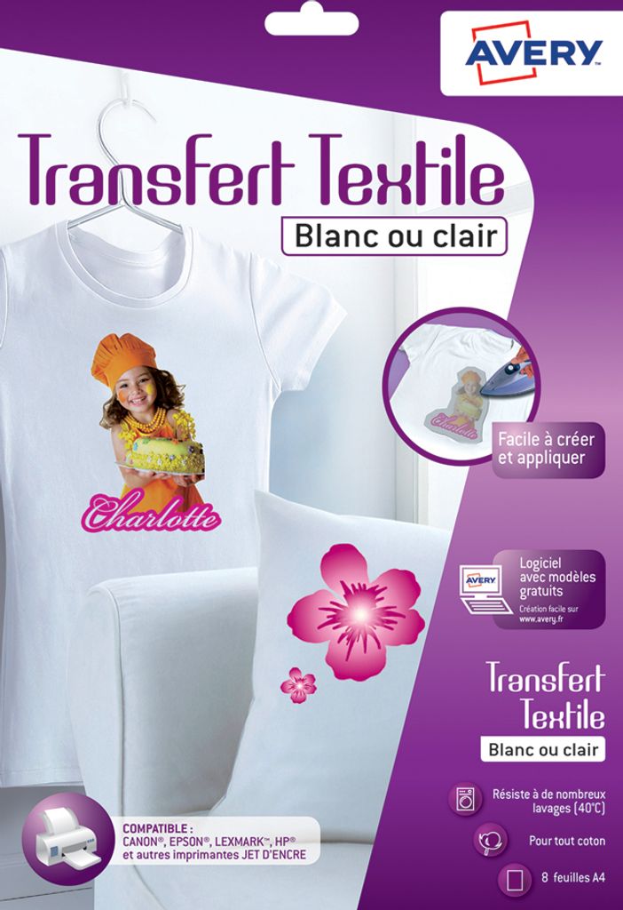 AVERY T-Shirt Transferfolie DIN A4 weiß für helle Textilien 8 Folien