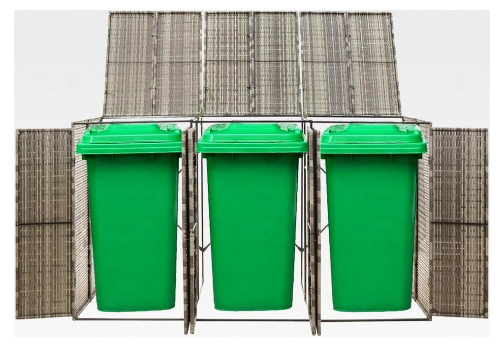 Mülltonnenbox für 3 Tonnen Grau 207x80x117 cm aus Poly Rattan