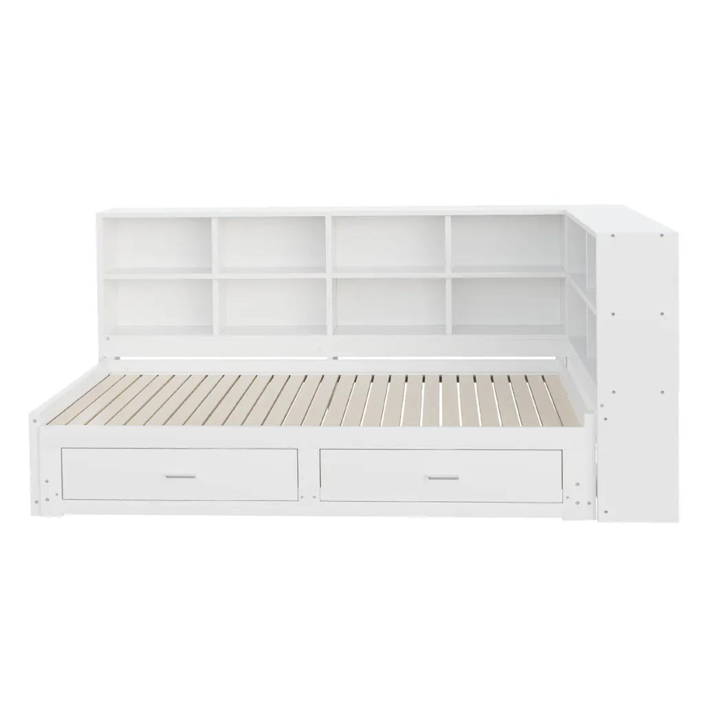 Lit 90x190cm blanc bois : solution gain de place avec tiroirs et USB - 7