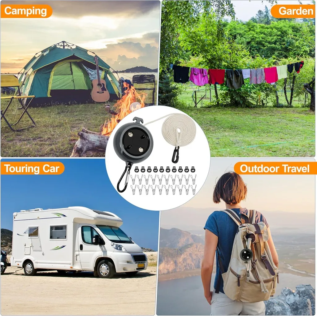 Corde à linge de voyage 10 mètres idéale pour le camping et les vacances