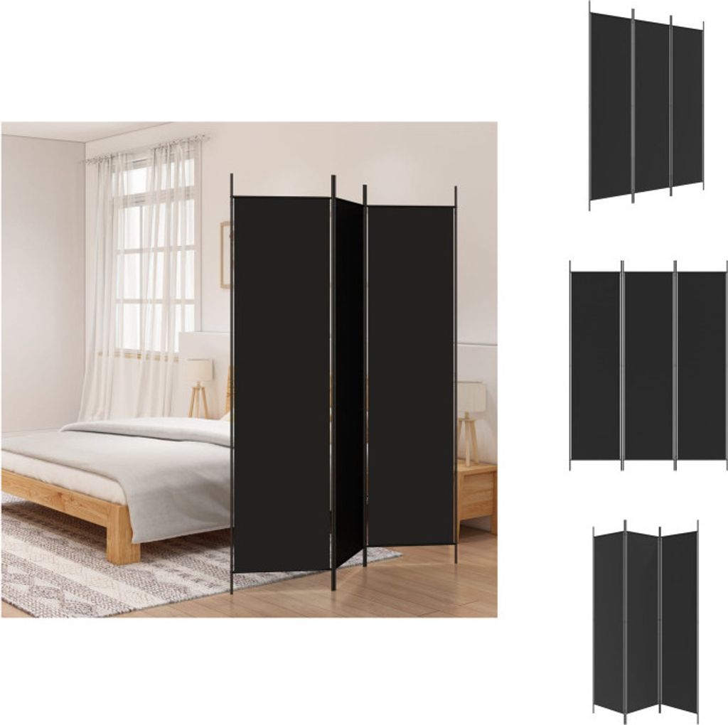 vidaXL 3-tlg. Paravent Schwarz 150x200 cm Stoff - Raumteiler