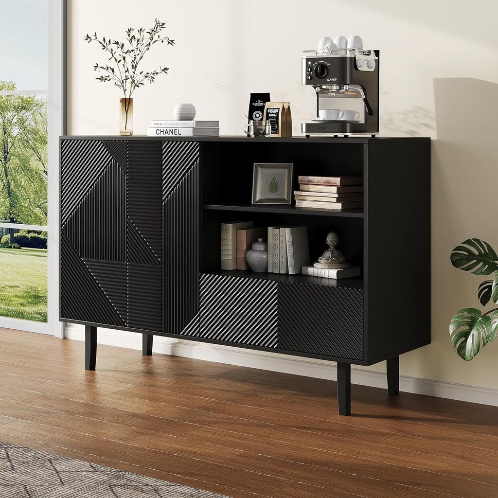 Sideboard mit 2 Türen, 1 Schubladen, Kommode Küchenschrank mit offener Stauraum, Mehrzweckschrank Buffetschrank Anrichte für Esszimmer, Wohnzimm...