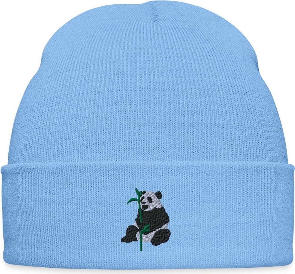 Spreadshirt Pandabär Mit Bambus Stickerei Bestickte Wintermütze, One size, Himmelblau