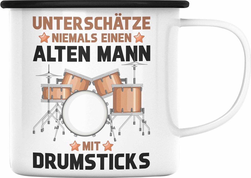 Trendation - Schlagzeug-Spieler Emaille Tasse Geschenk Männer Kinder Geschenkidee Geburtstag Weihnachten Unterschätze Niemals Einen Alten Mann (S...