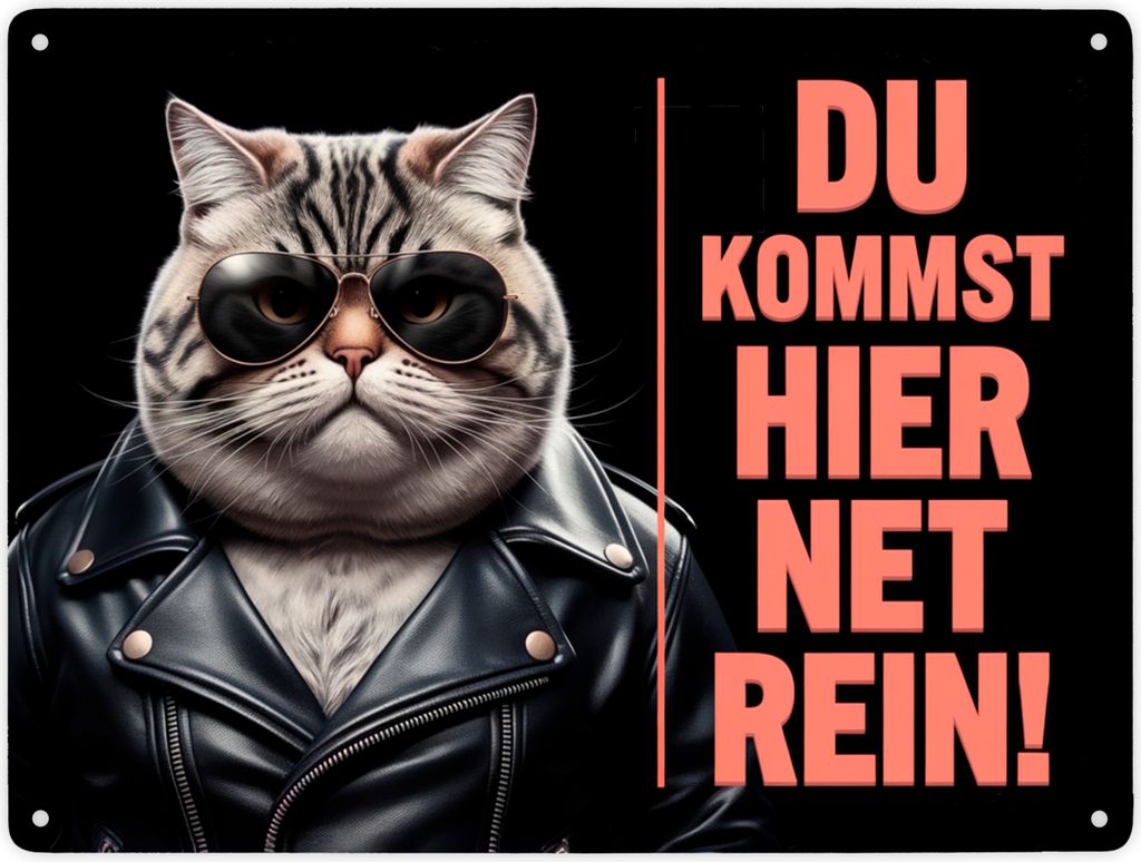 Türsteher Kater Metallschild XXL in 28x38 cm - Du Kommst Hier Net Rein