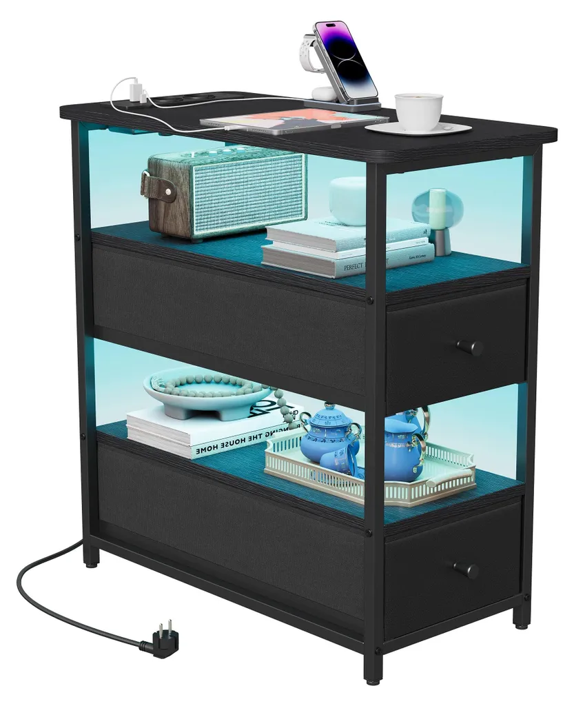 Table de chevet noire USB et LED : fini les câbles emmêlés dans le noir