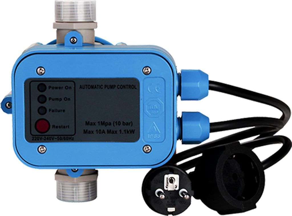 Faziango Pumpensteuerung Druckschalter Wasserpumpe mit Kabel 10 Bar Trockenlaufschutz Hauswasserwerk Druckwächter Gartenpumpe Drucktaster Blau
