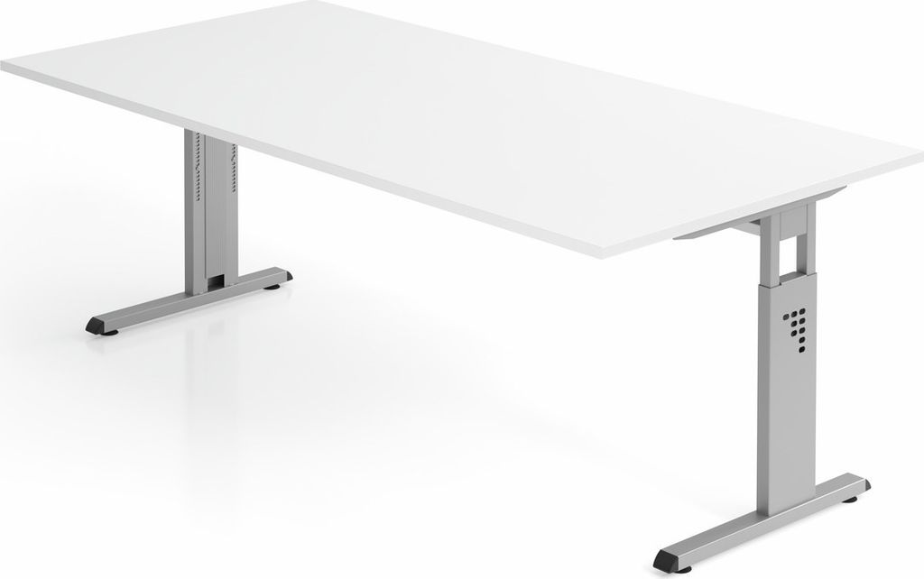 Sitz-Steh-Schreibtisch Juhani | Weiß | Breite 200cm | Höhe 65-85cm | stufenlos höhenverstellbar | Rechteckform