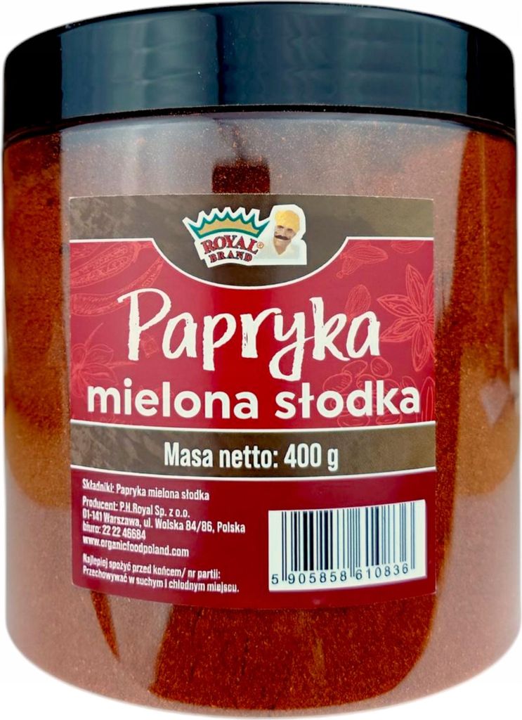 Süßer gemahlener roter Paprika im großen, schönen, wiederverwendbaren Glas 400 g