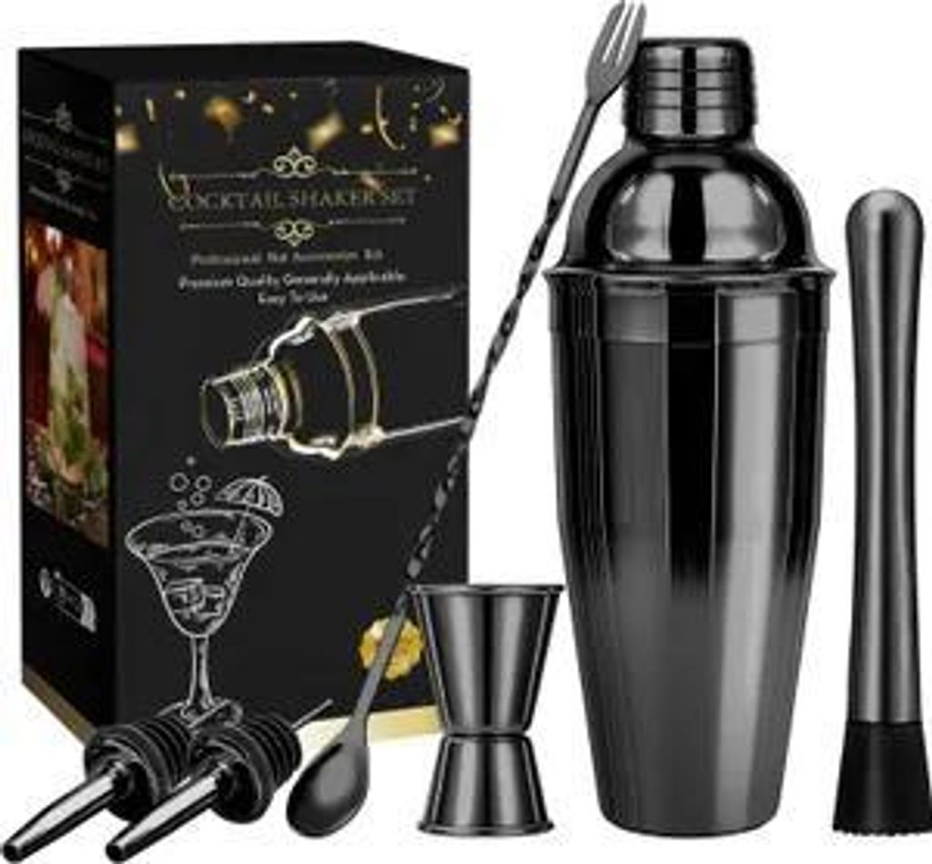 Cocktail Shaker Set, 750ml/550ml/350ml wählbar, Edelstahl Bar Set, Komplettset mit Messbecher, Barlöffel, für Zuhause & Bar