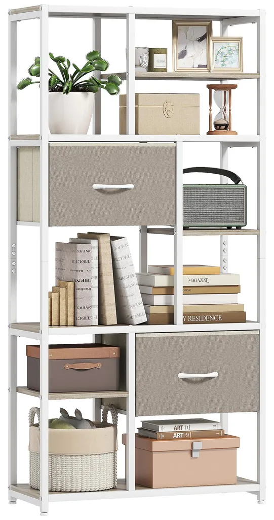 Étagère de rangement 6 niveaux avec 2 tiroirs en tissu blanc 150 cm