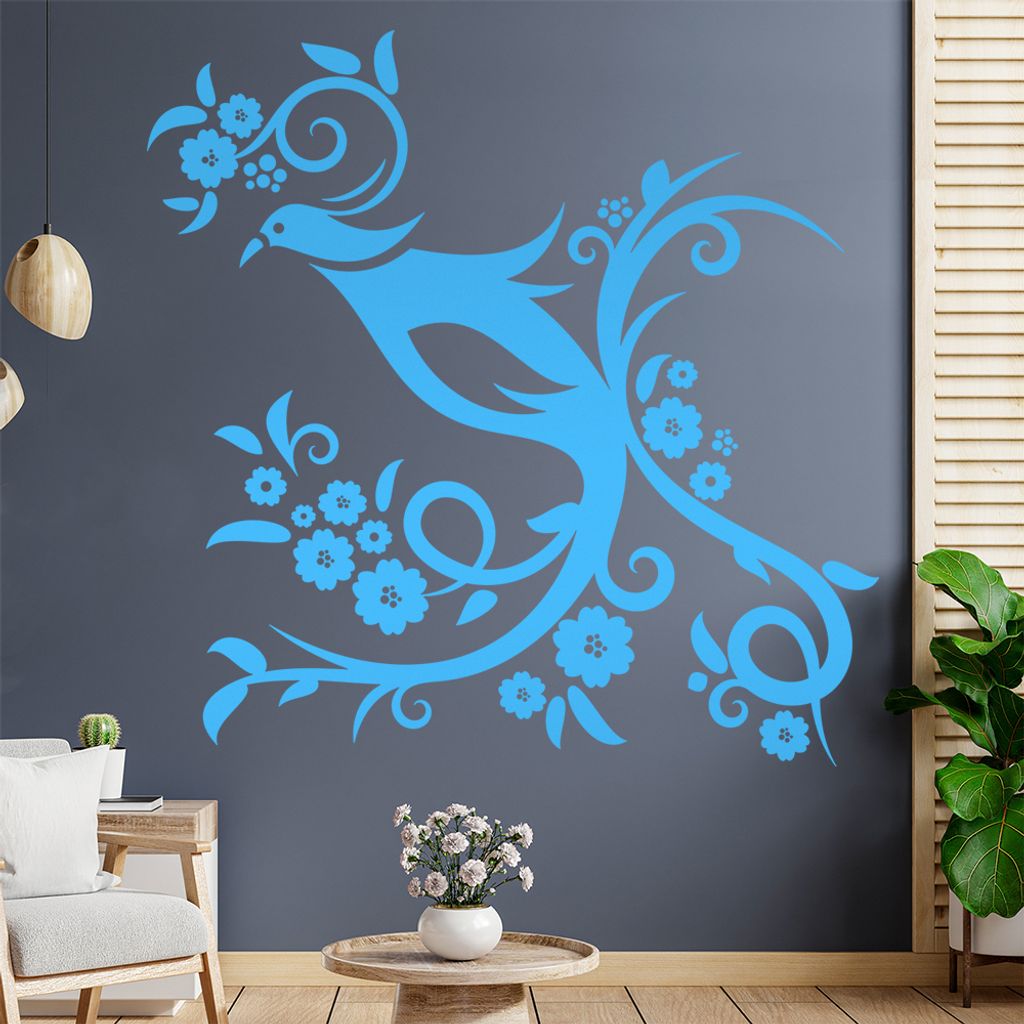 Vogel Ranke Blüte Wandtattoo in 6 Größen - Wandaufkleber Wall Sticker - Dekoration, Küche, Wohnzimmer, Schlafzimmer, Badezimmer