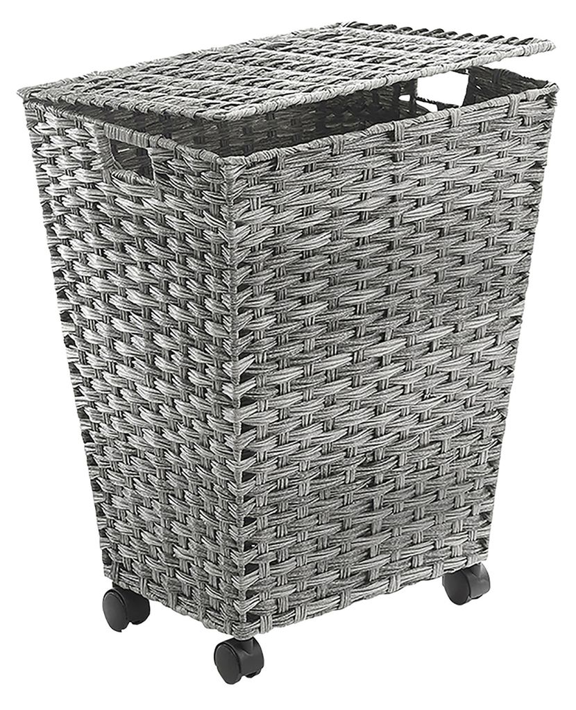 Kobolo Wäschebehälter mit Rollen aus grauem Polyrattan - Aufbewahrungskorb Sortierer Sammler Badezimmer Wäschesack Laundry bin basket Home Room ...