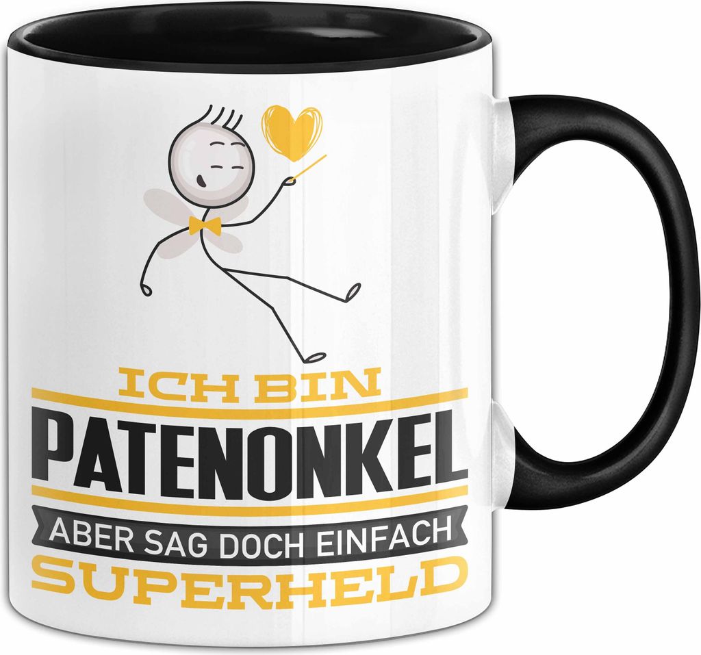 Patenonkel Geschenk Tasse Ich Bin Patenonkel Aber Sag Doch Einfach Superheld Lustige Geschenkdiee für Patenonkel Kaffee-Becher (Schwarz)