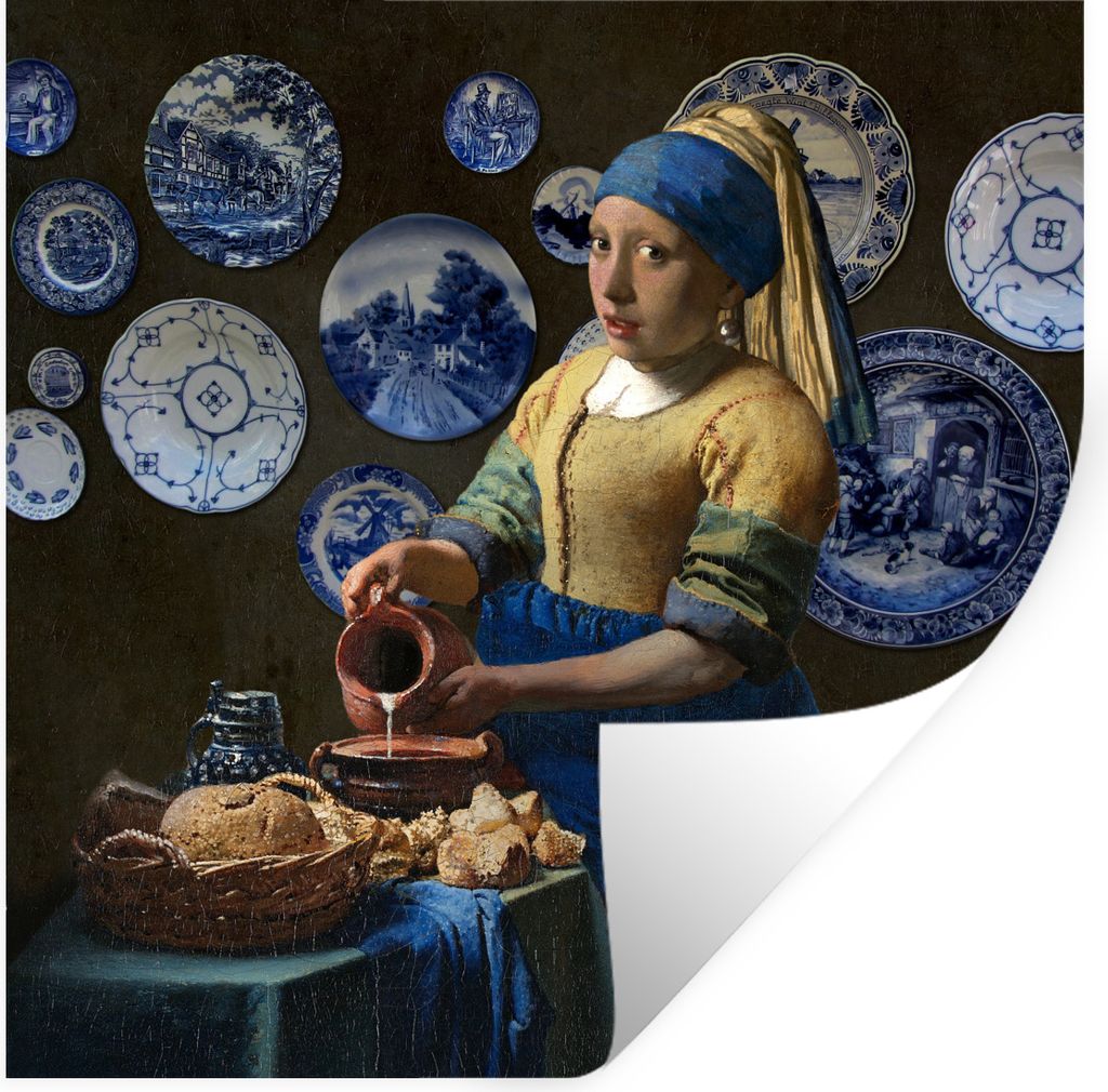 MuchoWow Wandtattoo Wandsticker Wandaufkleber Milchmädchen - Das Mädchen mit dem Perlenohrring - Vermeer 50x50 cm Selbstklebend und Repositioni...