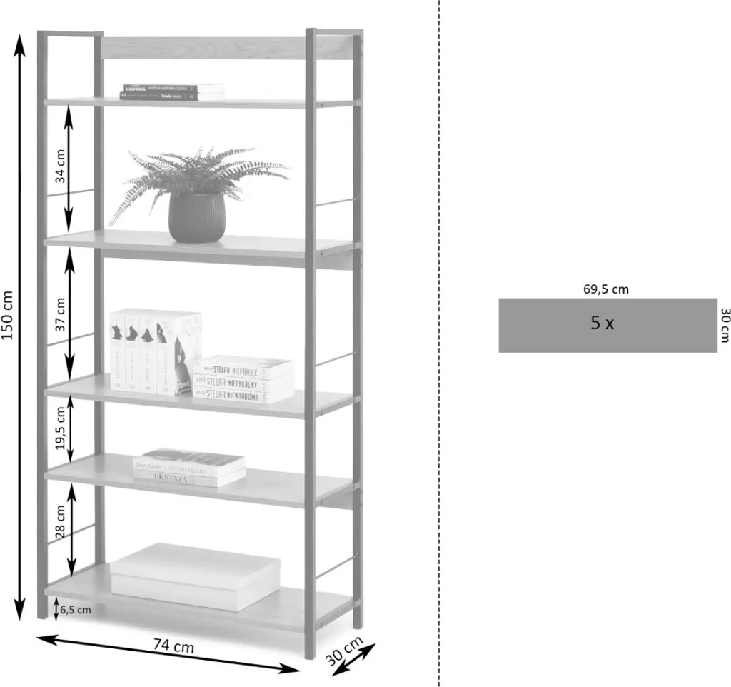 Bibliothèque AUSEL décor chêne et noir - Meuble de rangement tendance - 5