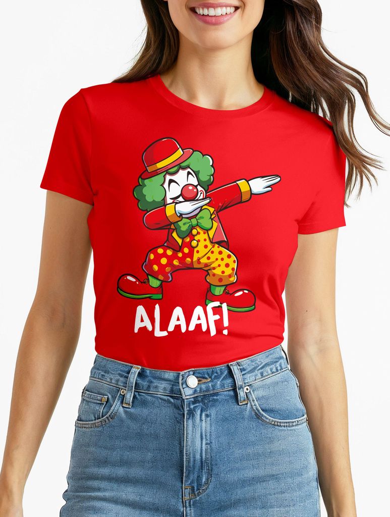 Damen T-Shirt Alaaf Helau Fasching Karneval Dabbing Clown Kostüm-Ersatz Last Minute Faschingskostüme Frauen Funshirt Moonworks