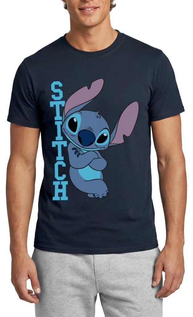 Lilo & Stitch | Stitch Mit Schriftzug Männer T-Shirt, XXL, Navy