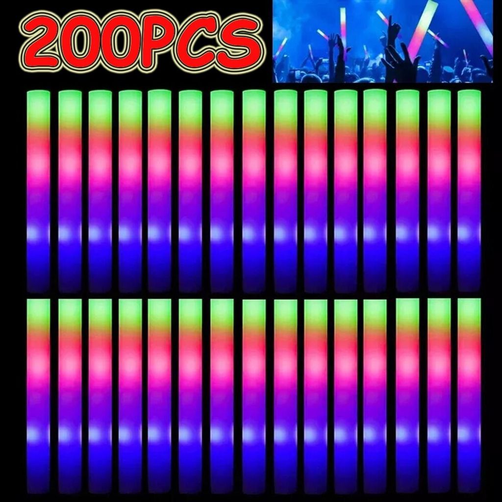 200 Stück Leuchtstab LED Knicklichter aus Schaumstoff, LED-Leuchtstäbe mit 3 Modi, blinkende Partylichter für Hochzeit, Konzert, Camping, Geburt...