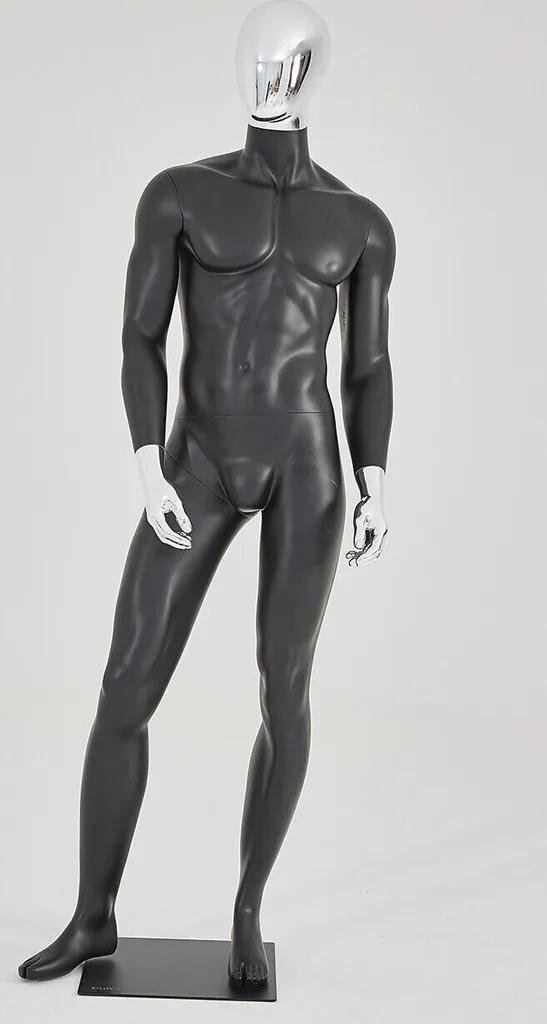 Buste Mannequin de Vitrine Homme Noir Mat et Chrome pour Prêt-à-Porter