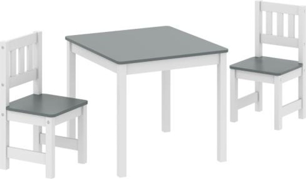 Grau 56x52x48cm Holz Kindertisch Mit 2 Stuehlen 3tlg Kindersitzgruppe Sitzgruppe Fuer Kinder Kindermoebel