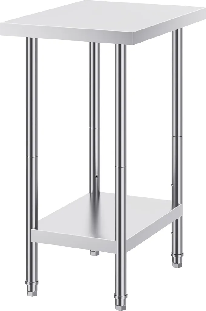 SucceBuy tavolo di preparazione in acciaio inox, 61 x 45 x 86 cm, portata 290 kg, robusto tavolo da lavoro in metallo con 3 livelli di altezza regolabili, postazione di lavoro commerciale per cucina, garage, ristorante - 1