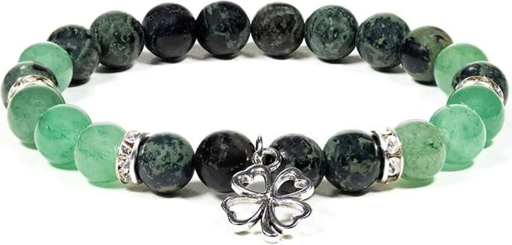 Armband Kambaba-Jaspis/grüner Aventurin mit Kleeblatt – 8 mm, Packung mit 3 Stück