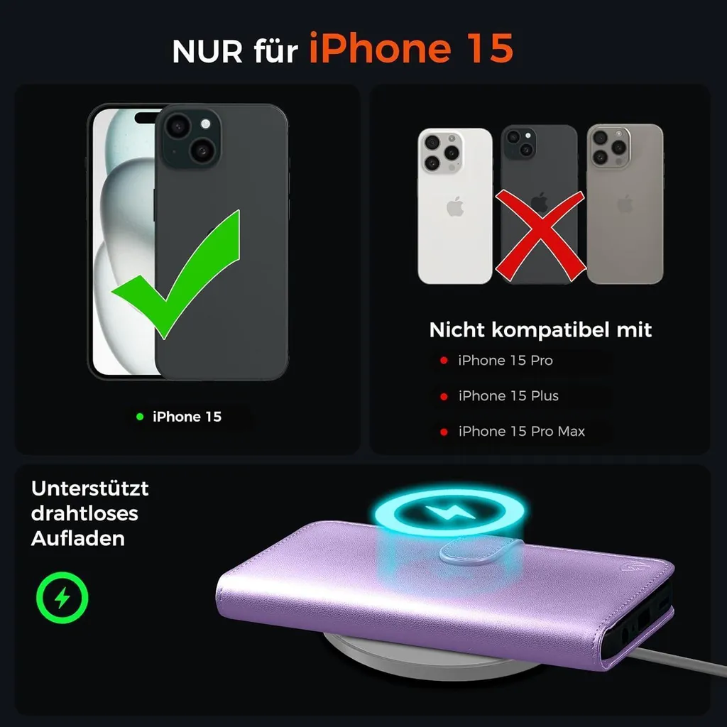 EASDNB Étui iPhone 15 en Verre Trempé Violet Clair avec Bloqueur RFID - 7