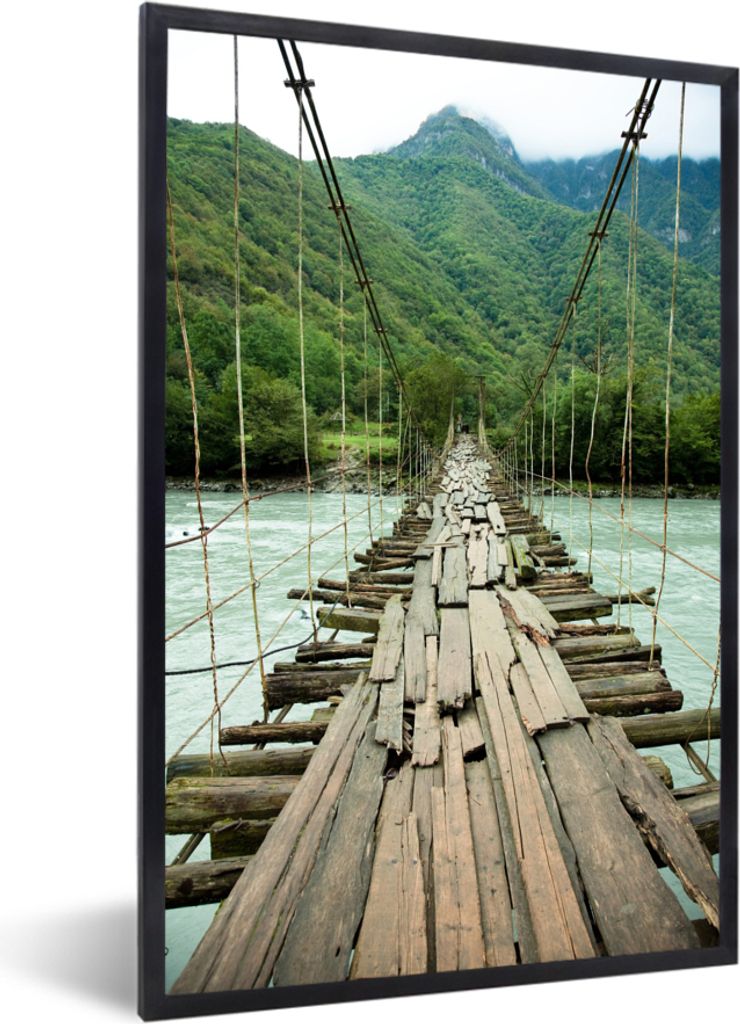 MuchoWow MuchoWow Gerahmtes Poster Brücke - Holz - Fluss 20x30 cm - Poster mit zchwarzem Bilderrahmen - Drucken - Bilder Poster im Rahmen