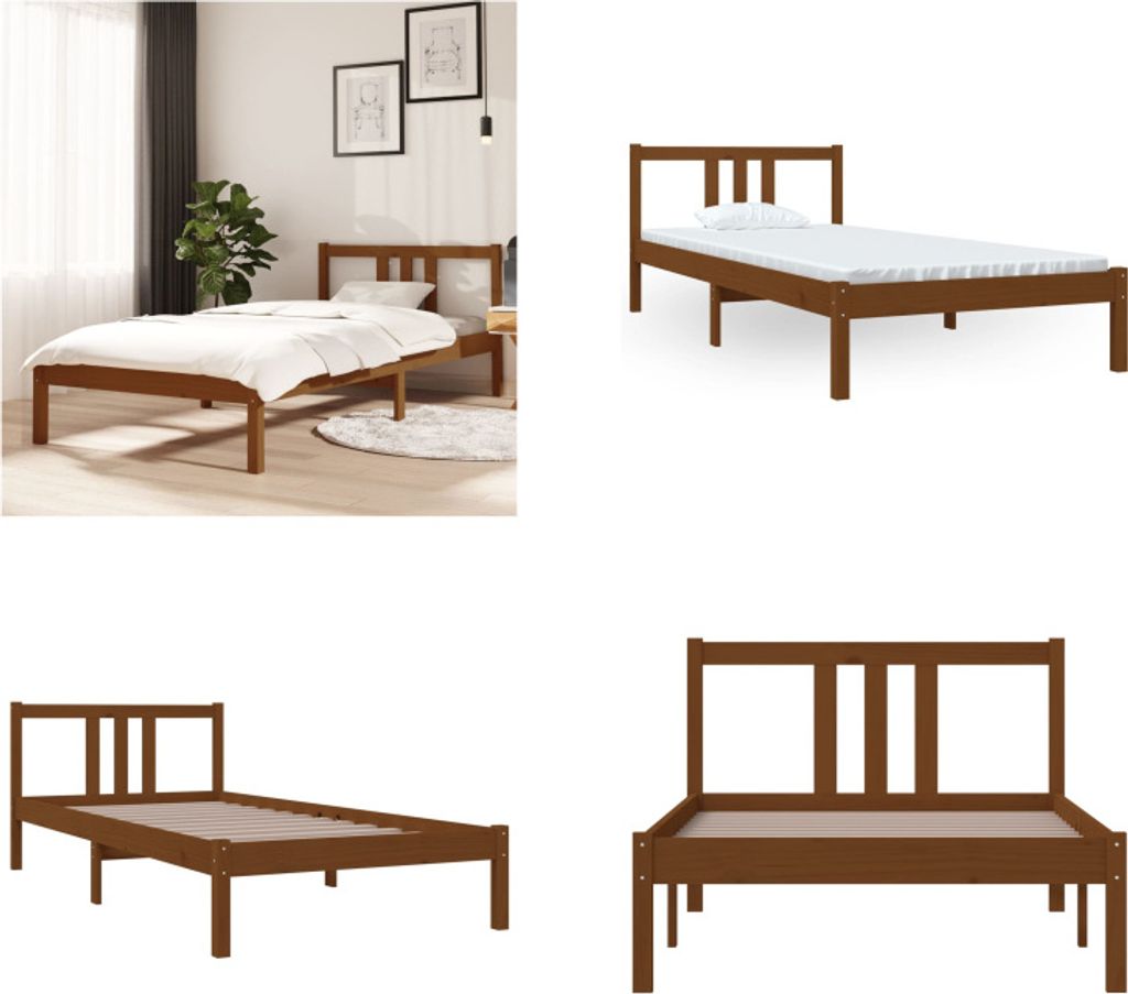 vidaXL Massivholzbett Honigbraun 90x200 cm - Bettrahmen - Produktbild 