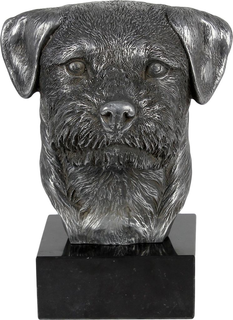 Border Terrier - Figur auf Marmor, mit Silbermetall überzogen, handgefertigt, Marke Art-Dog