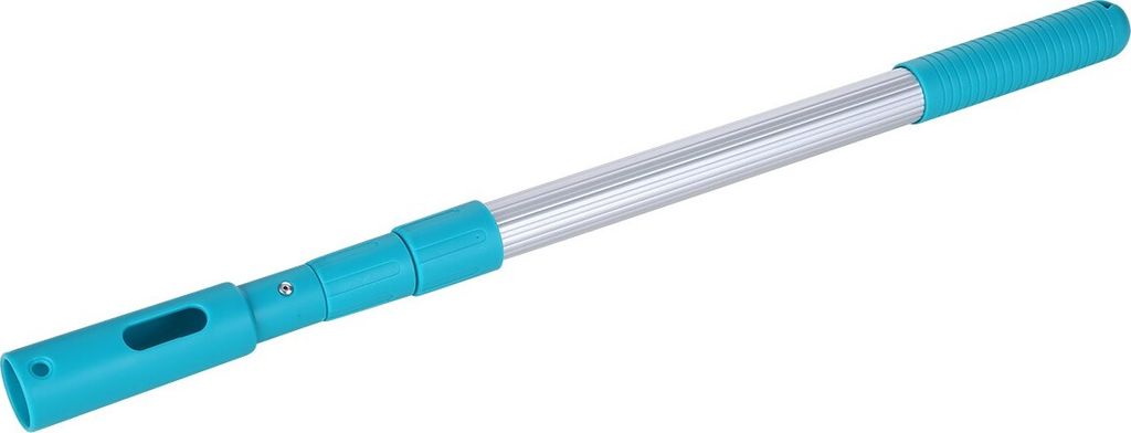 A turquoise and silver telescopic pole against a white background.