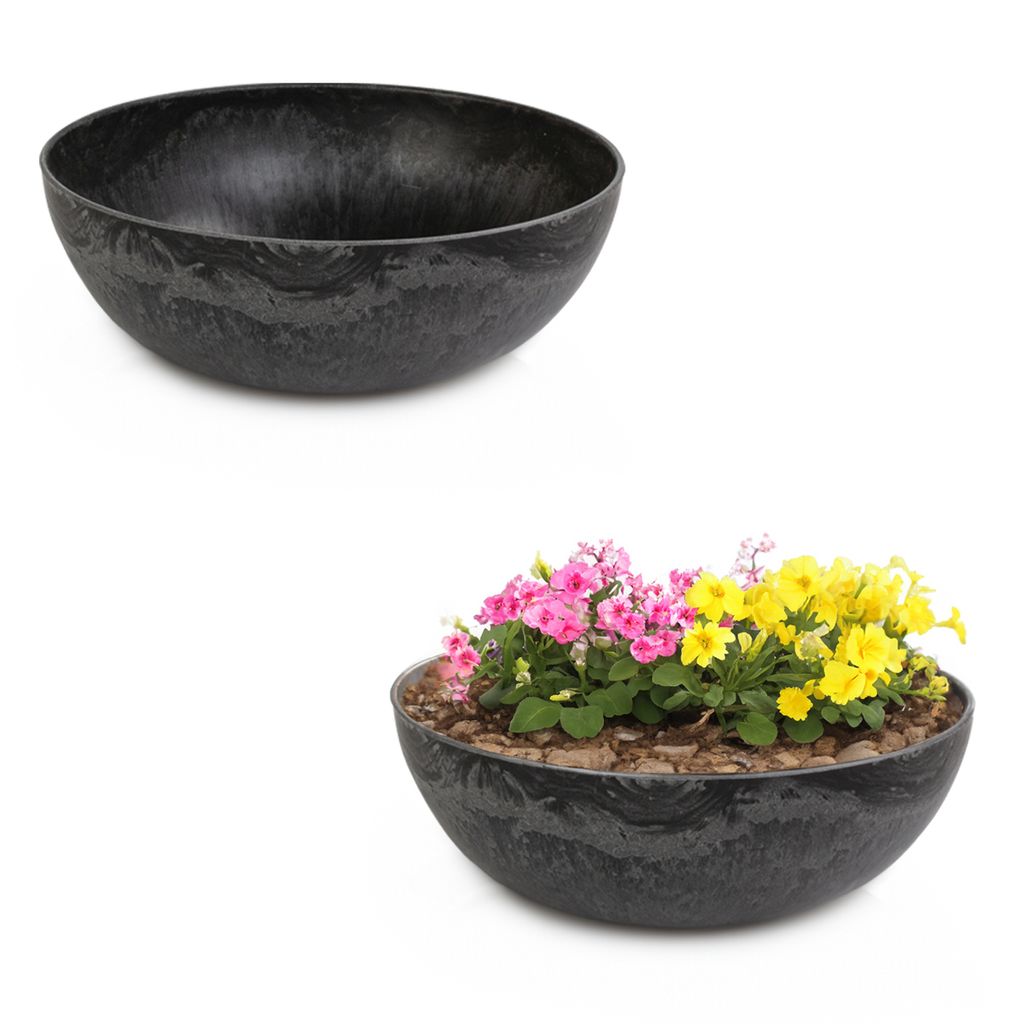Pflanzschalen für draussen Vintage Dekoschalen rund schwarz 2x 45 cm
