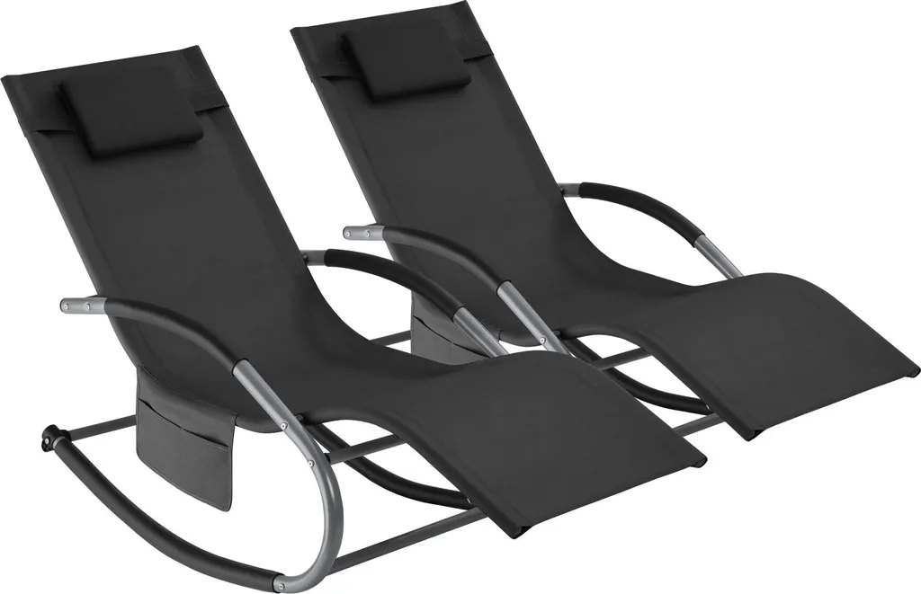 Chaise de relaxation TAYA noire lot de 2 pour balcon et bord de piscine