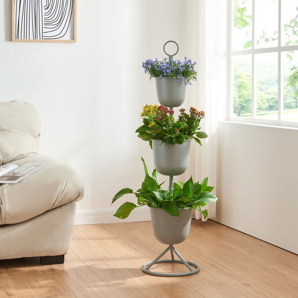 Blumenständer 'Alphen' 3 Töpfe 110x28cm Metall Grau Produktbild 