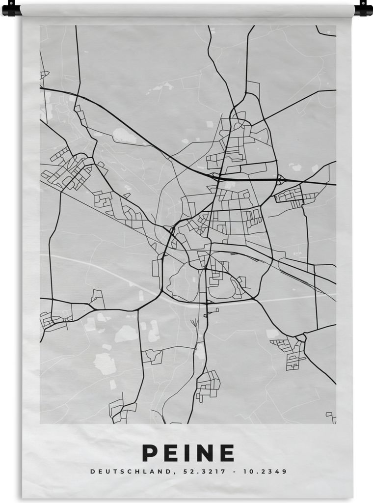MuchoWow Wandteppich Wandbehang Karte - Peine - Stadtplan - Deutschland 120x180 cm Tapisserie Dekoration Wandtuch - Schlafzimmer - Dekorationen f...
