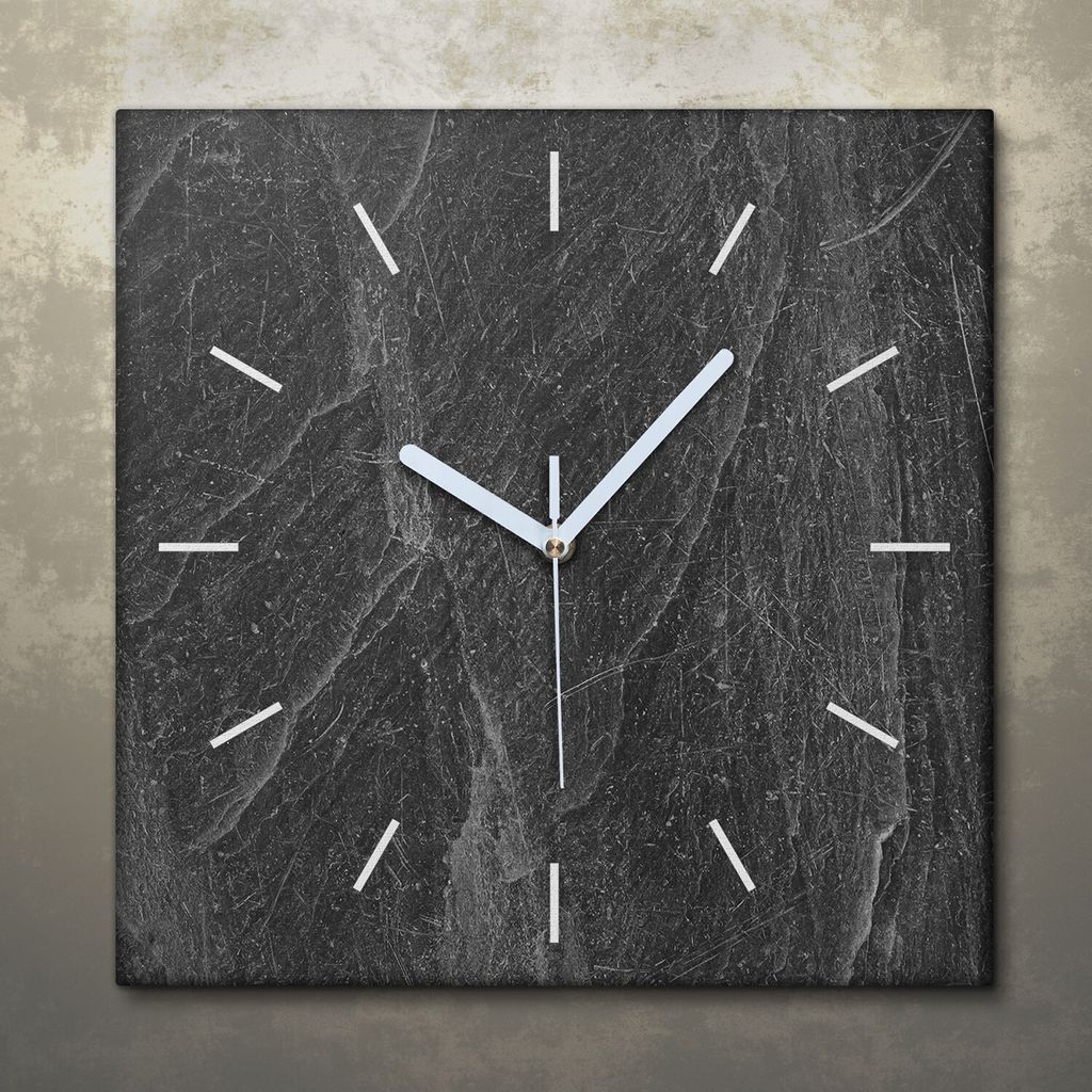 Wohnzimmer Leinwand Uhr Geräuschlos Küche 30x30 Schwarzer Stein, Marmor, Motive, Textur, weiße Zeiger