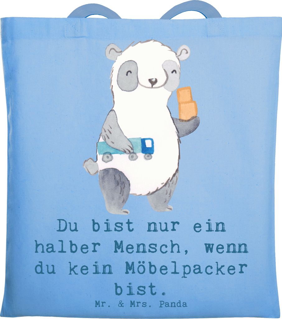 Mr. & Mrs. Panda Beutel Möbelpacker Herz - Sky Blue - Geschenk, Lustig, Umzugsfirma, Umzugshelfer, Spruch, canvas tasche, Tote Bag, Tragetasche, L...