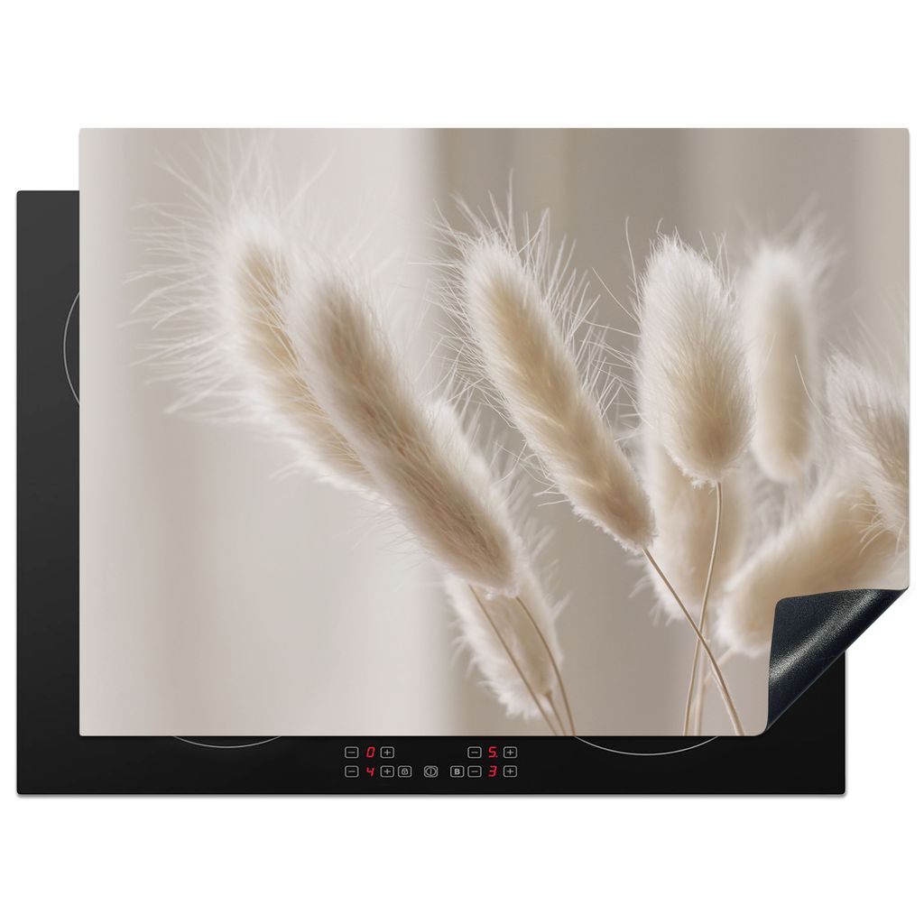 KitchenYeah Herdabdeckplatte Pampasgras - Fahne - Weiß , 70x52cm, Küche Deko, Glaskeramikkochfeld Herdabdeckung, Abdeckplatte fùr Kochfeld