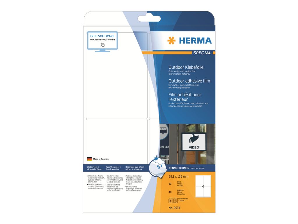 HERMA 9534, Biela, Samolepiaci štítok, A4, Polyolefine, Obrázok produktu 