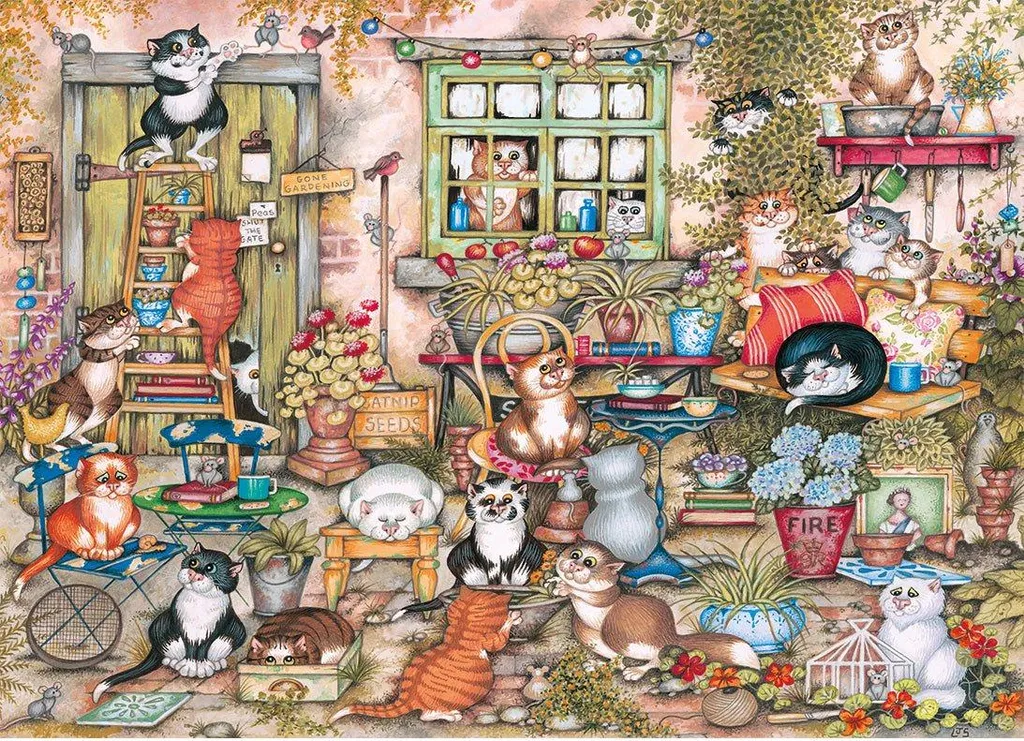 Puzzle Gibsons Chats dans la cour 1000 pièces en carton recyclé épais