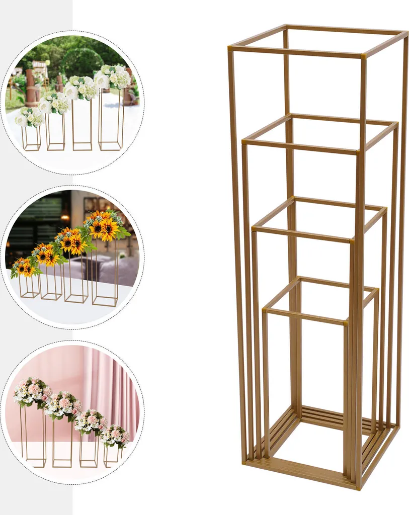Support de fleurs en métal doré résistant pour centre de table mariage