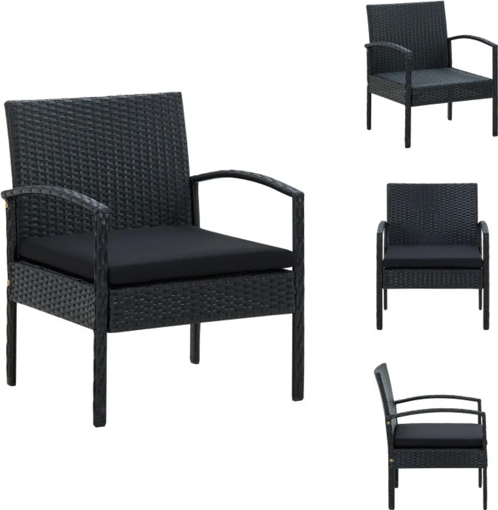 vidaXL Sedia da giardino con cuscino in Poly Rattan nero - Sedie da giardino
