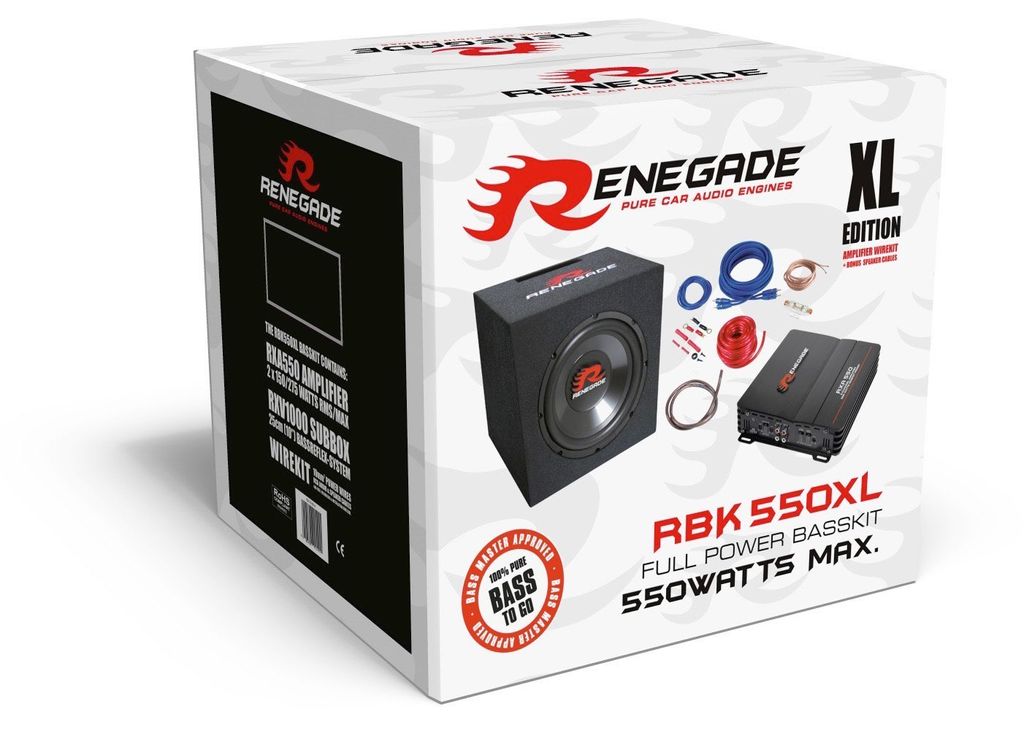 RENEGADE RBK550XL 550 Watt Bass Set Komplettanlage Subwoofer Verstärker Kabel 
