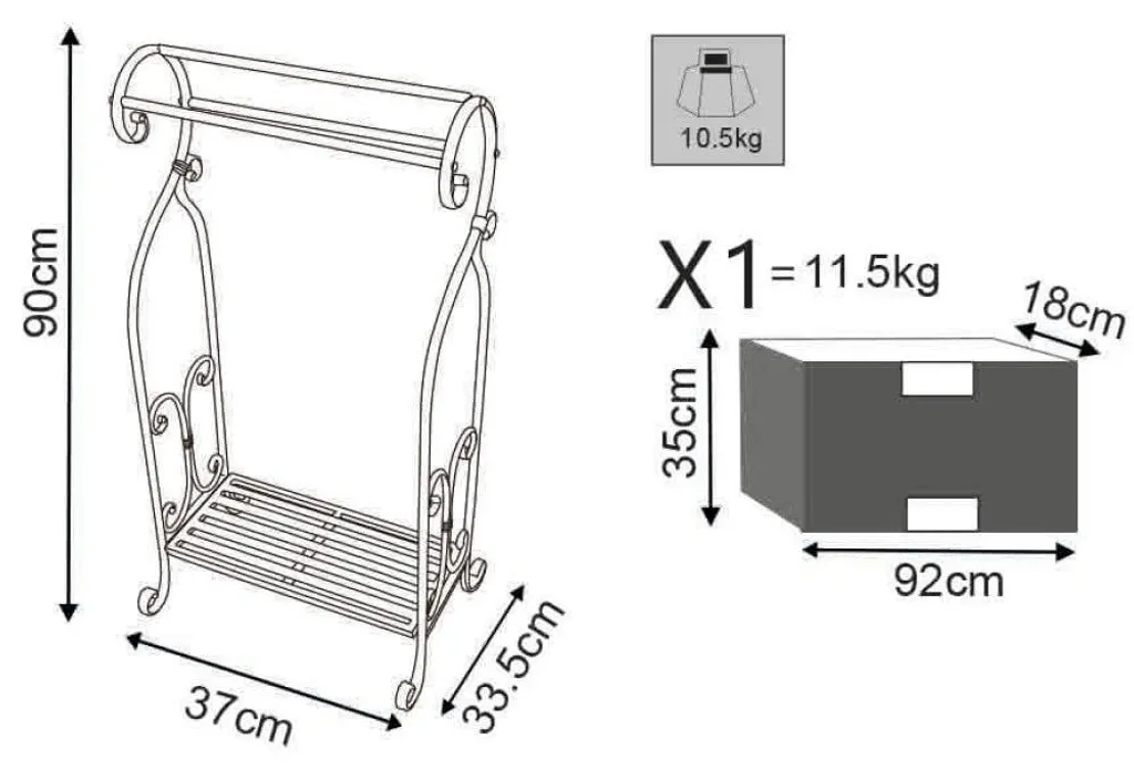 Porte-serviette design blanc vieilli 37 cm - Finition Acier Robuste