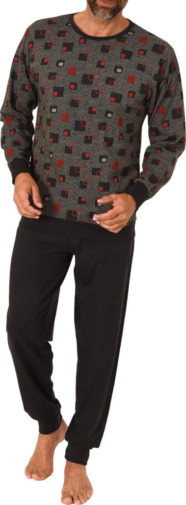 Normann Herren langarm Schlafanzug Pyjama mit Bündchen in eleganter Allover Optik ; rot , 52
