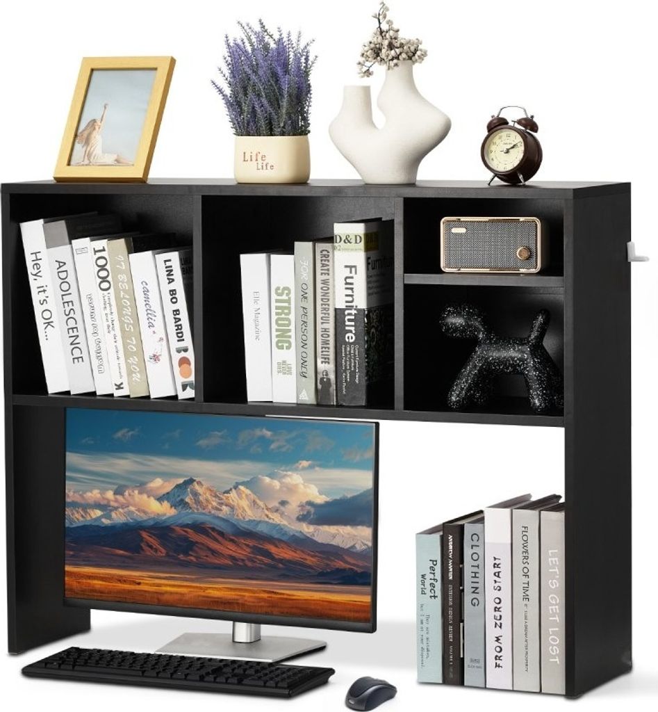 Schreibtischregal Tischorganizer - 1-Stufiges Tischregal - Spanplatte - Schwarz - Ideal für Büro und Home-Office